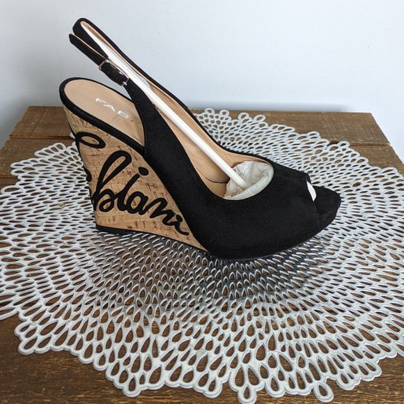 Brand New, Black Suede Wedge Sandals by Giorgio Fabiani, Size US 6 - Picture 3 of 7